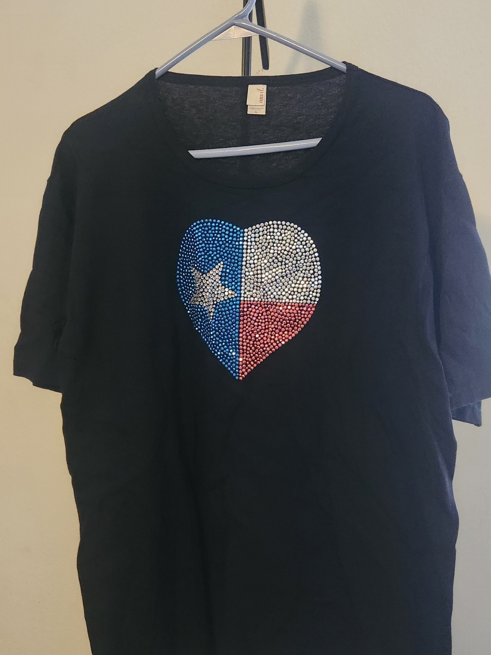 Anvil Navy Short-Sleeve Tee with Rhinestone Heart Flag